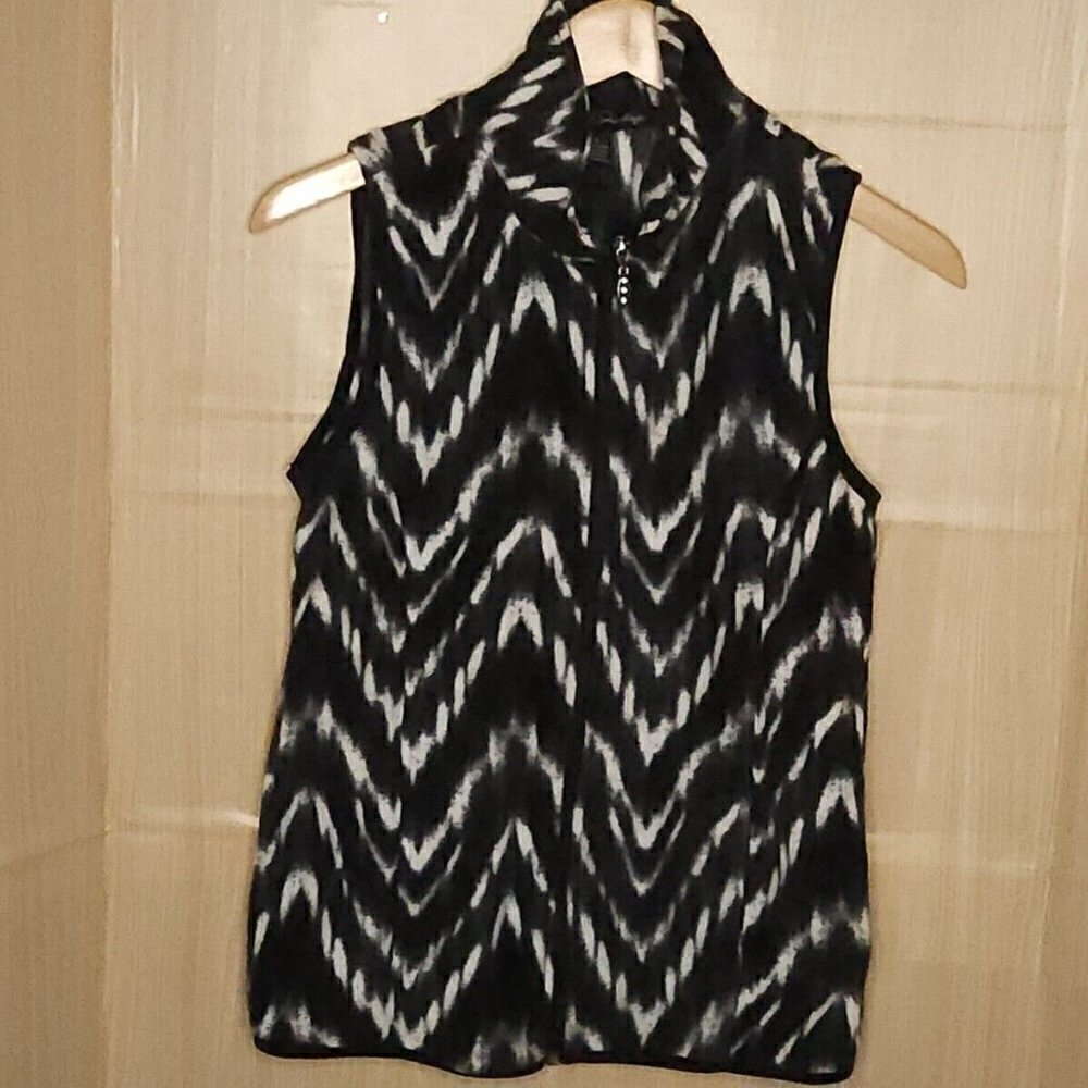French Laundry Black White Fleece Chevron Vest Small